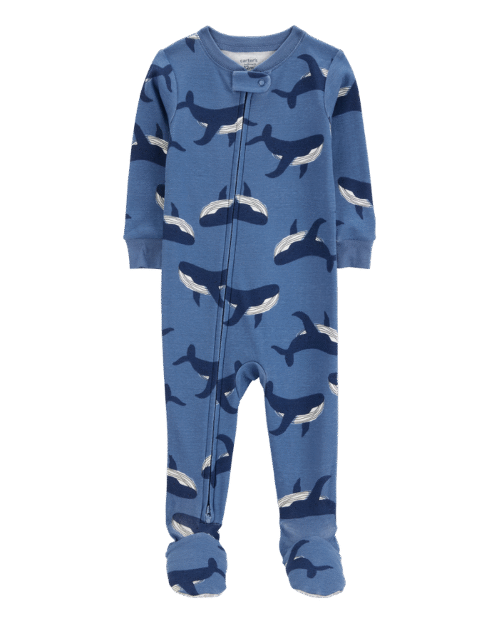 Baby Boy Whale Print Snug Fit Cotton Footie 1-Piece Pyjamas - Navy